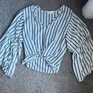 Lavender Field Navy and White Striped Wrap Blouse